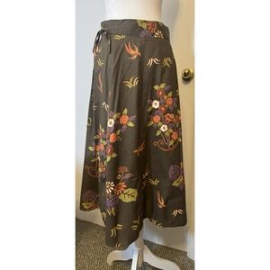 Byer California Vintage Brown Purple Orange Floral Wrap Skirt Midi Size Large